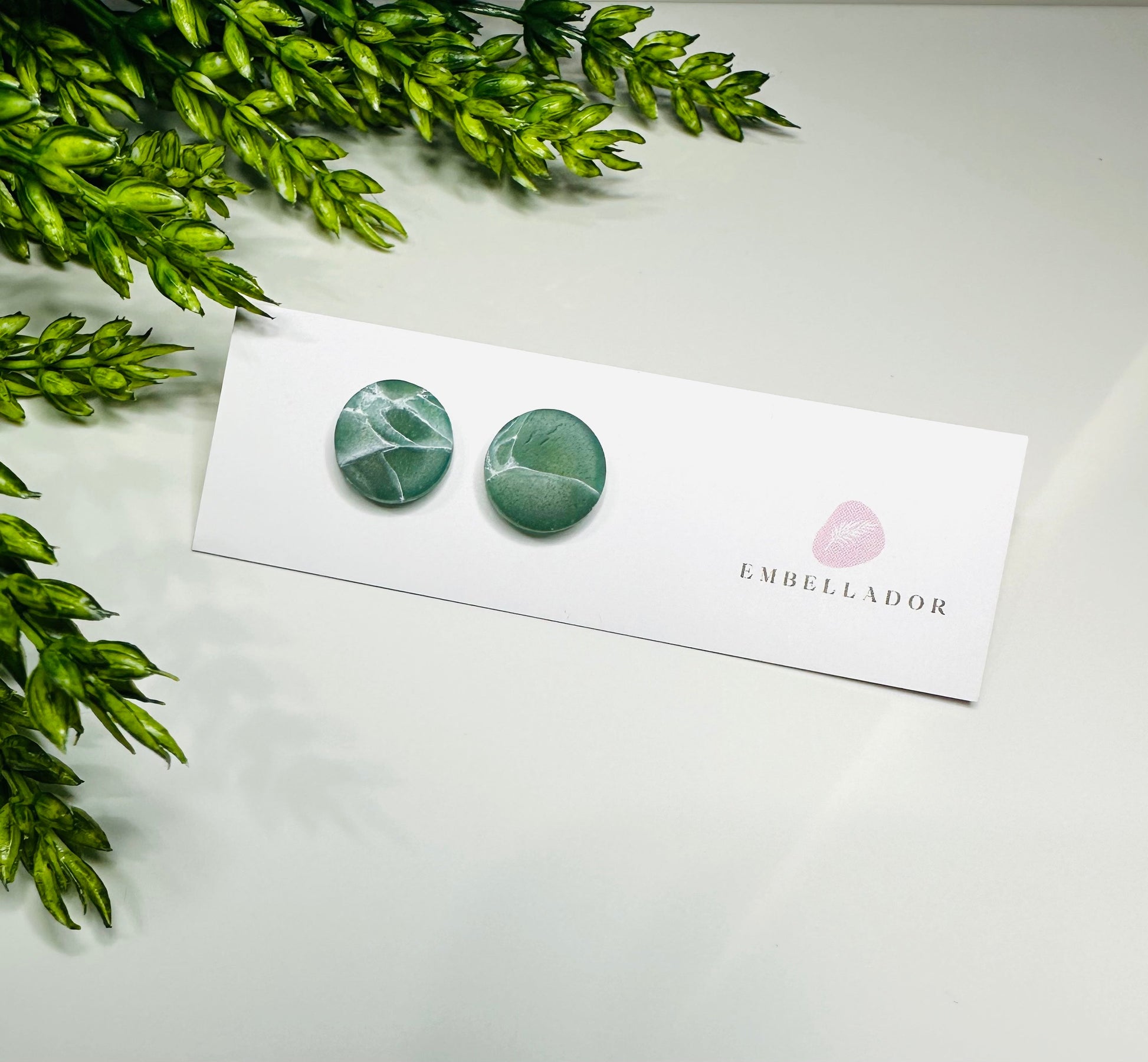 Midi Eucalyptus Marble Stud Jewelry Embellador 