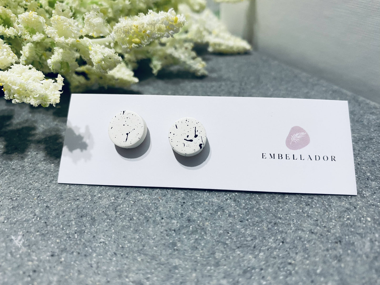 Mini Stud in White with Black Speckle Jewelry Embellador 