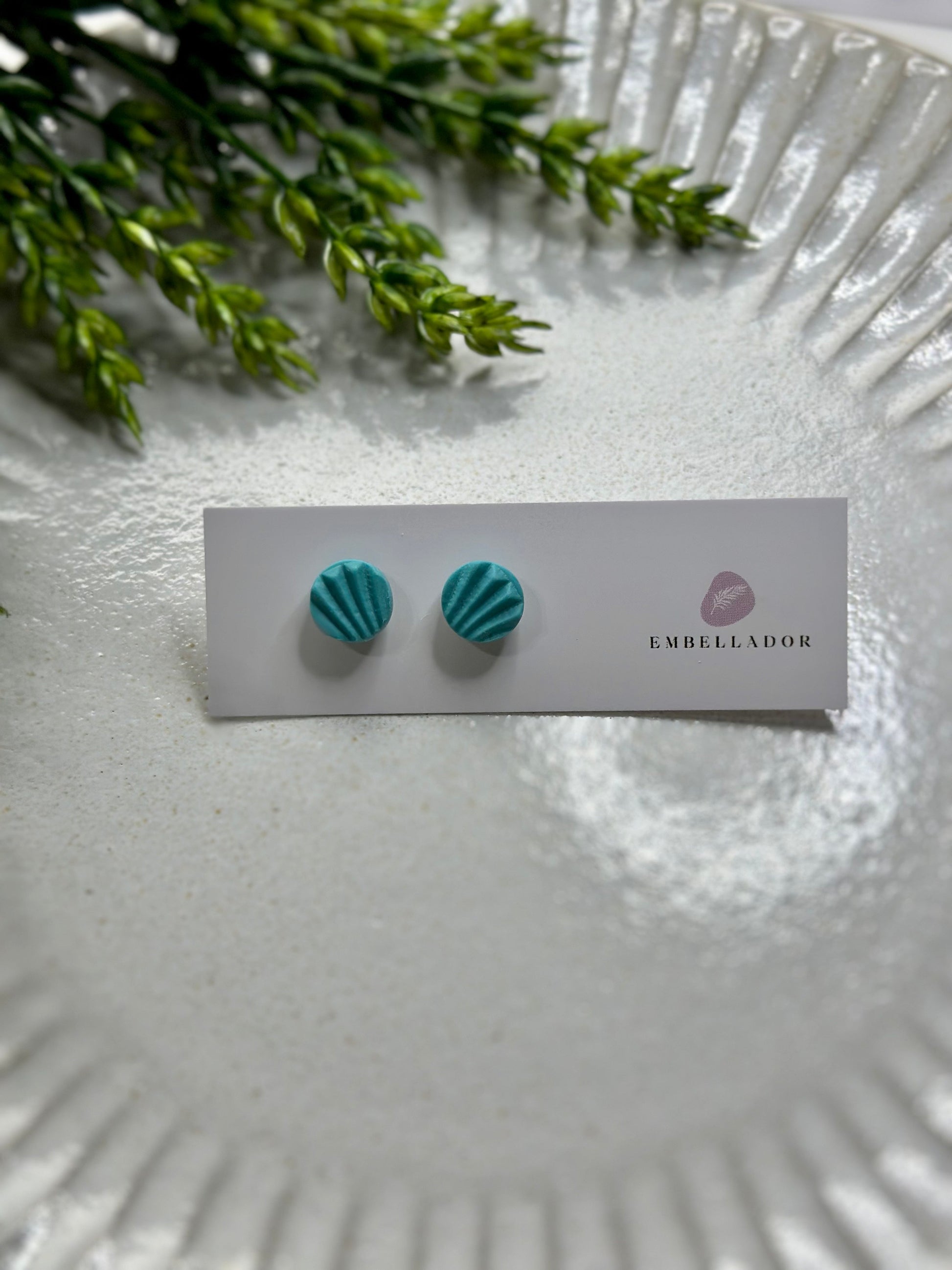 Mini Teal Fan Stud Jewelry Embellador 